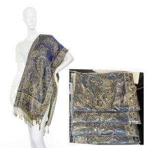 Zoe Madison Paisley Jacquard w/ Metallic Pashmina : New in Packaging : Blue/Gold
